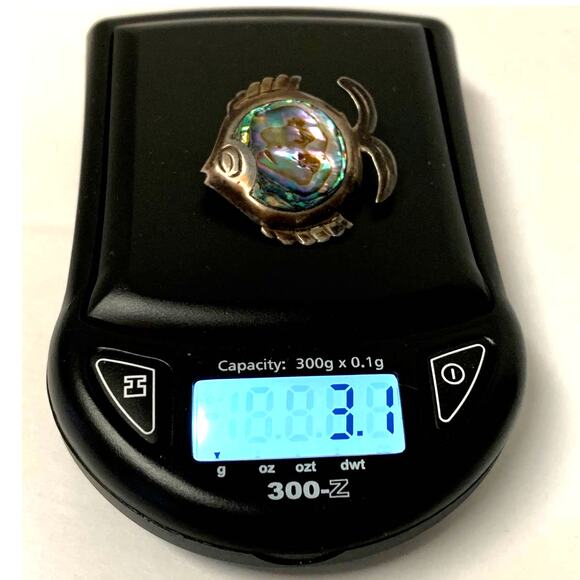 Vintage Taxco Mexico 925 Sterling Silver Abalone Puffer Angel Fish Pin - Picture 6 of 6